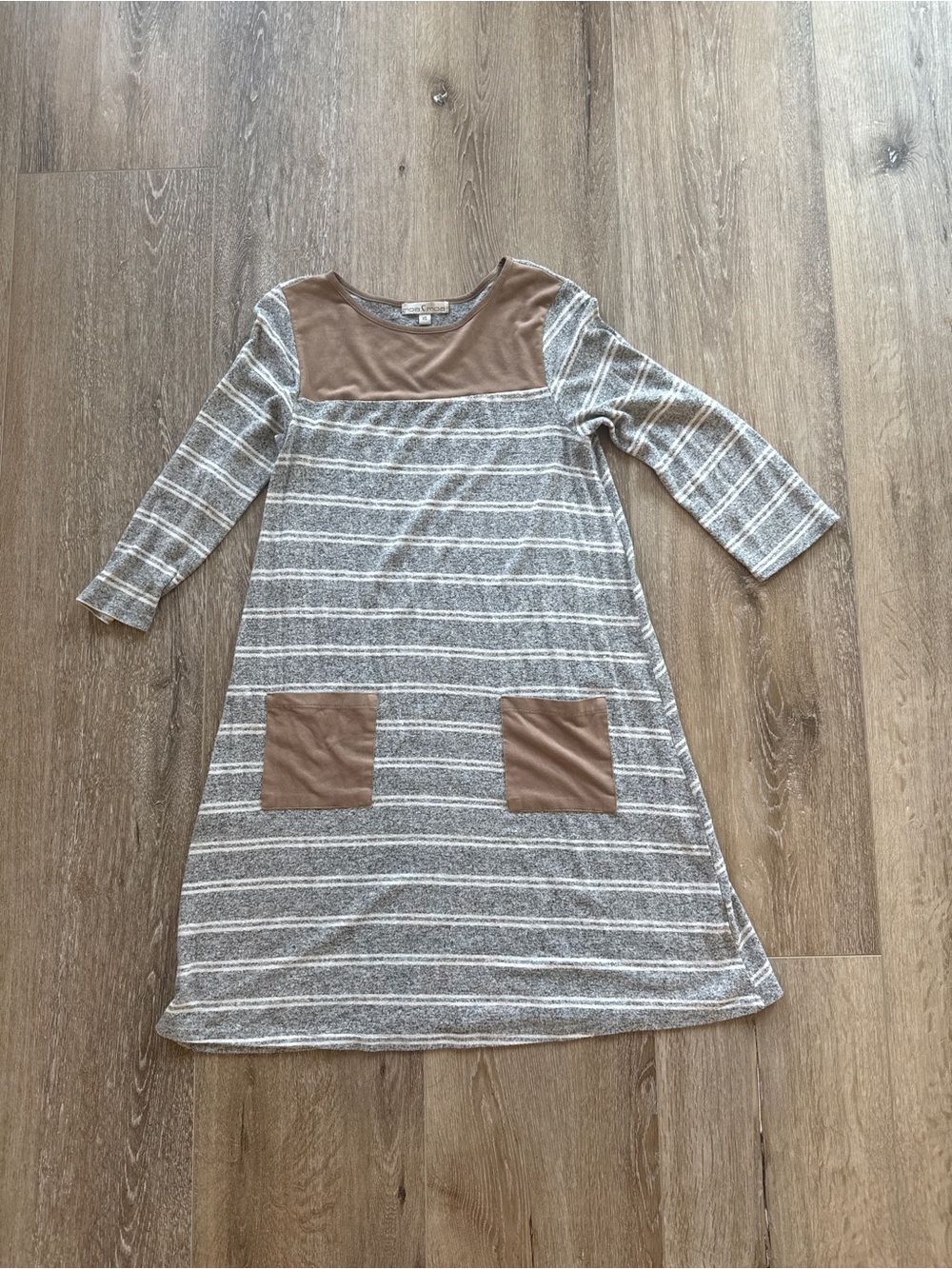 Moa Moa Striped Long-Sleeve Dress in Brown and Gray